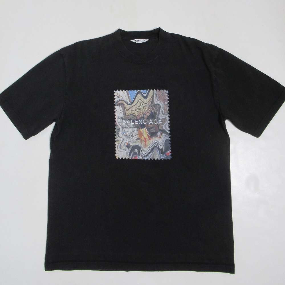 Balenciaga Men's Classic Printed Crew Neck T-Shirt Black 612966 Size L
